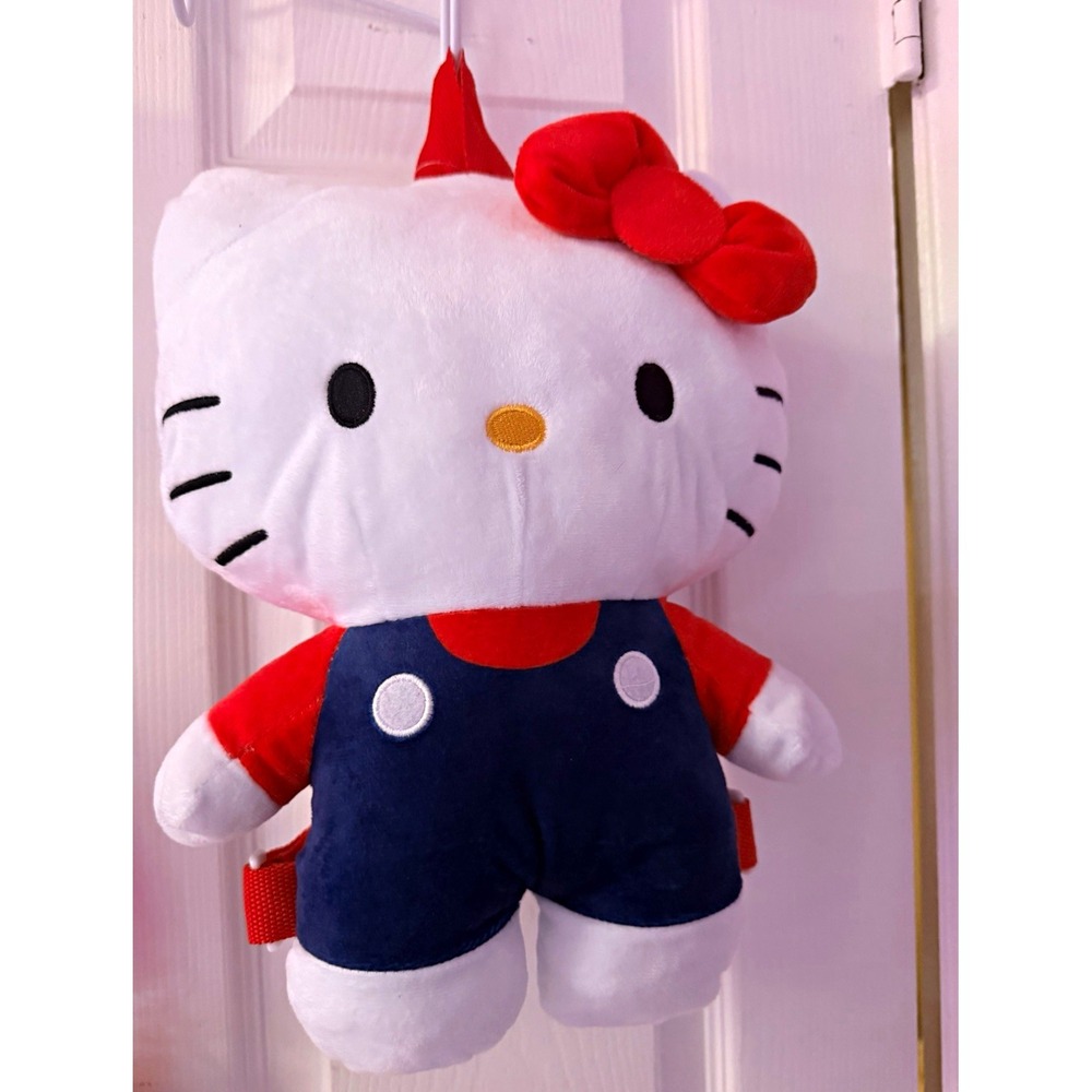 Hello Kitty Sanrio Girls Mini Plush Backpack White Red Blue Zip Bow Adjustable